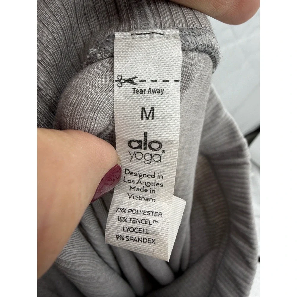 Alo Yoga Ribbed High-Waist Leggings Womens Size M Grey Athleisure Stretch Knit